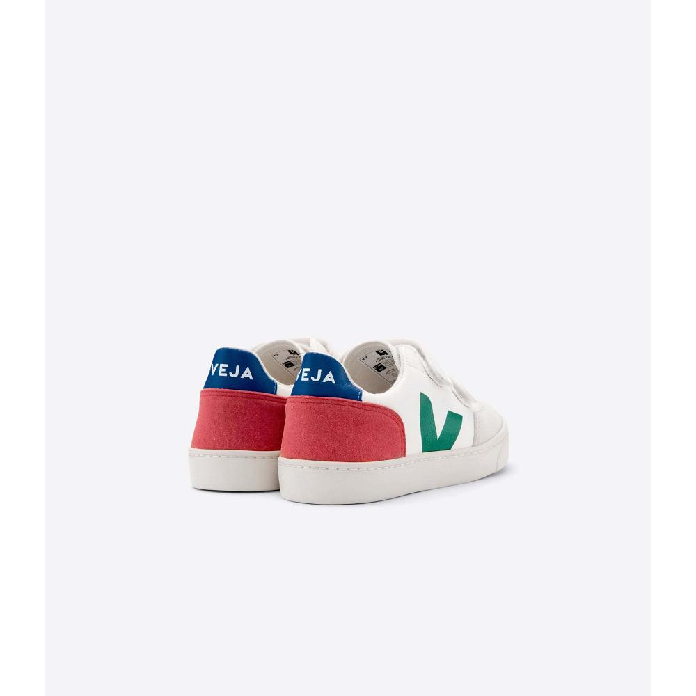 Veja V-12 LEATHER Kids' Shoes White/Green | NZ 752GSO